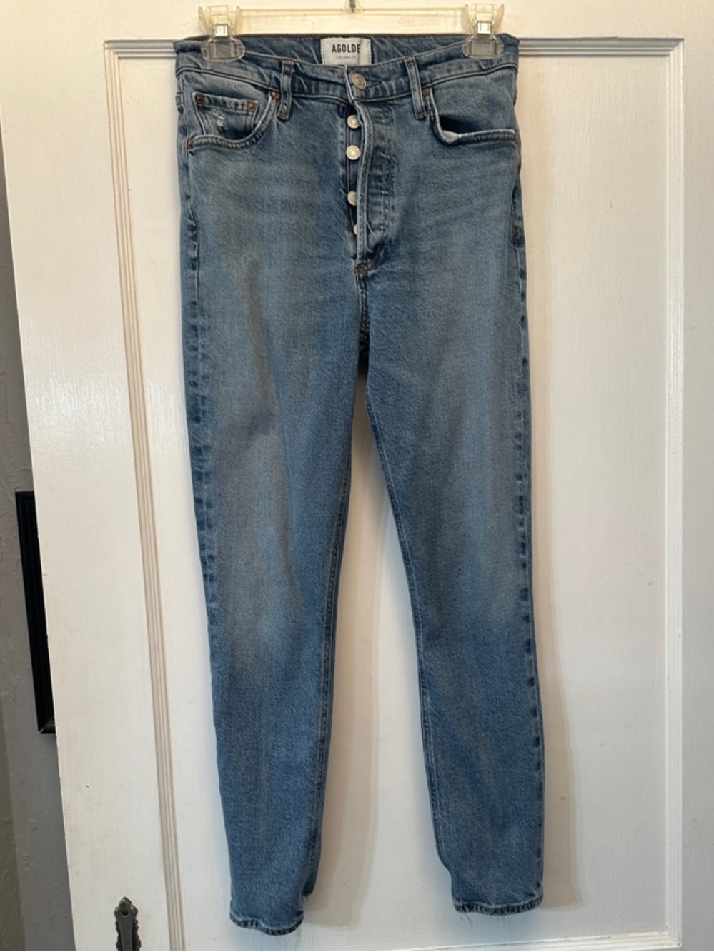 Agolde High-Rise Button-Fly Light Blue Jeans